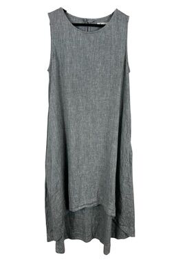 Magic Linen Royal Toscana Dress Women's Size Medium 100% Linen High Low Hem